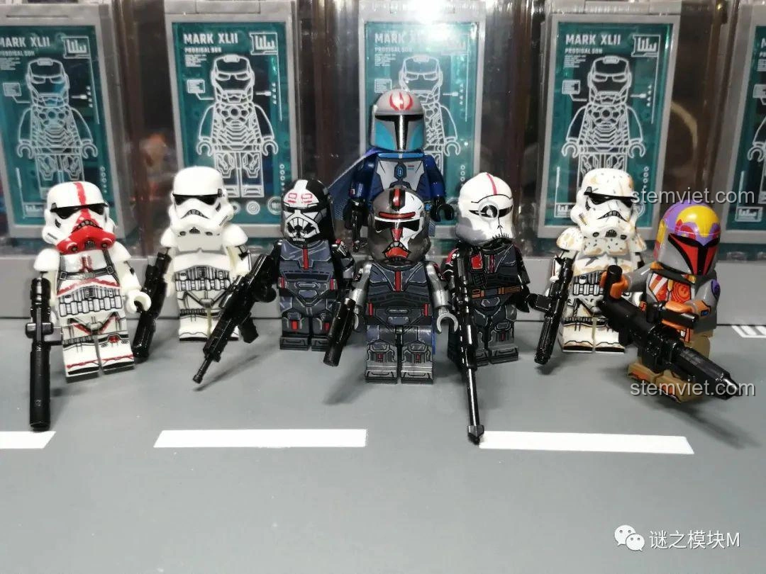 Bộ 8 Minifigure Star Wars XINH X0307 bao gồm Biệt đội Bad Batch và các loại Stormtrooper, tạo nên đội hình chiến đấu.