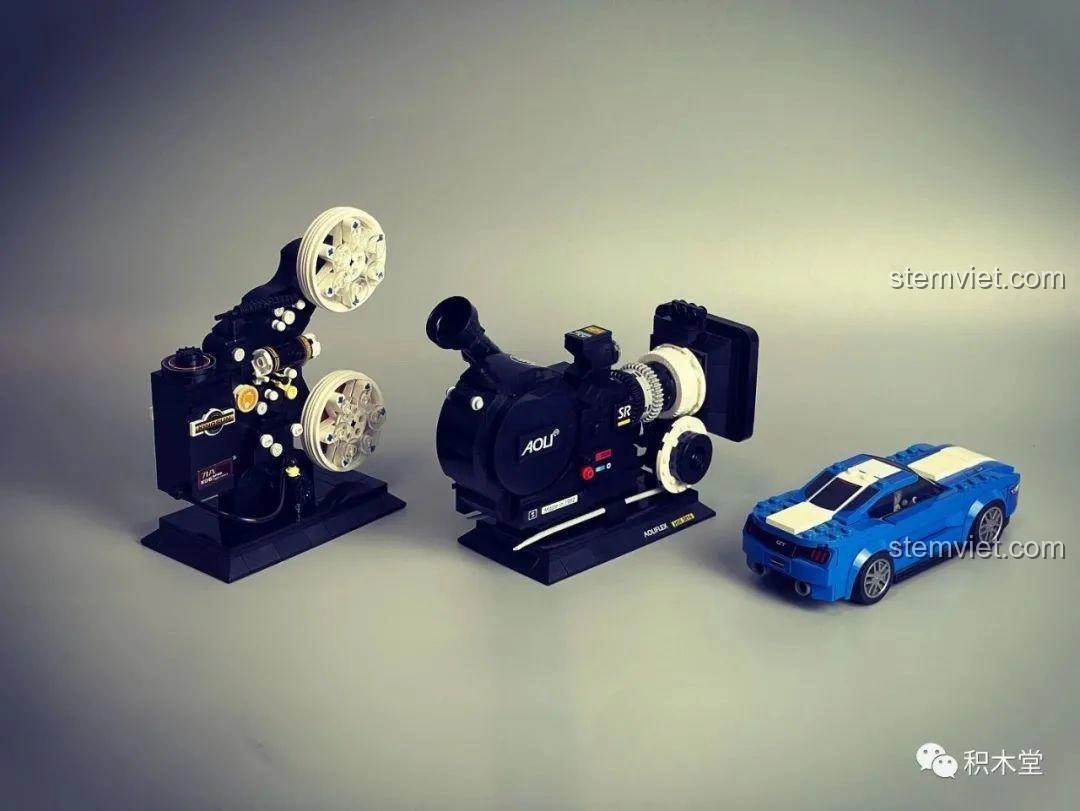 Bộ đôi mô hình máy chiếu phim cổ điển Zhegao 00907 và máy quay phim vintage 00906, vẻ đẹp vượt thời gian.