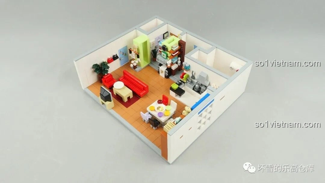 Góc nhìn trên cao của bộ lắp ghép Gia Hữu Nhi Nữ SEMBO 601310, thể hiện bố cục tổng thể của căn hộ với các phòng chức năng.