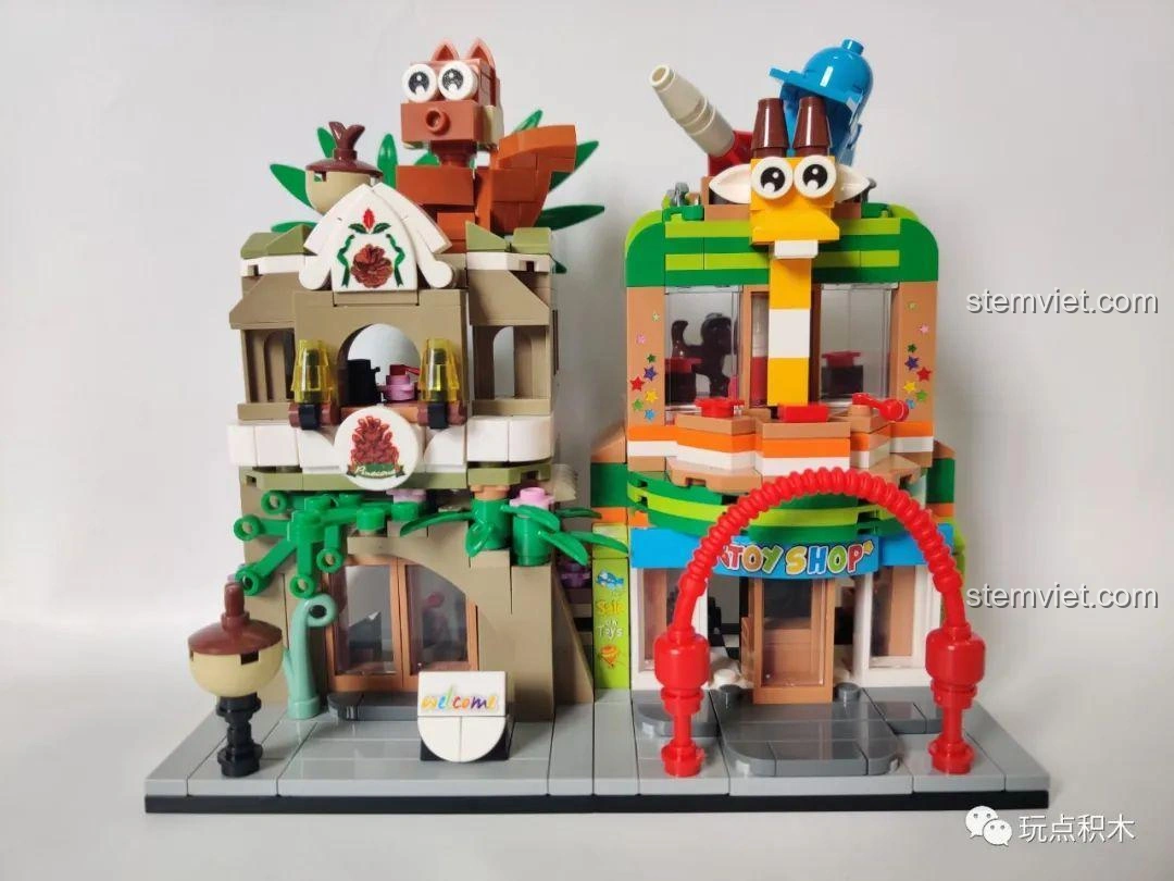 Cận cảnh các mảnh ghép màu sắc pastel của Bộ Lắp Ghép Cửa Hàng Kẹo Sembo Block 601053.