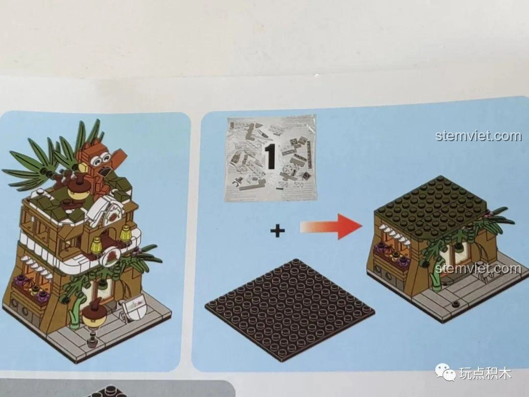 Sách hướng dẫn lắp ráp của Bộ Lắp Ghép Phố Mini Sembo Block, minh họa các bước lắp đặt chi tiết và rõ ràng.