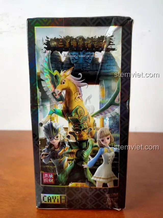 Hộp bộ lắp ráp CAYI 12004 Thiên Mã, mặt sau với hình ảnh các nhân vật trong phim hoạt hình.