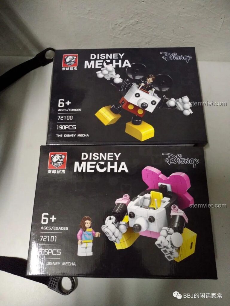 Hộp sản phẩm Tégu Brick 72100 Mickey Mecha và 72101 Minnie Mecha