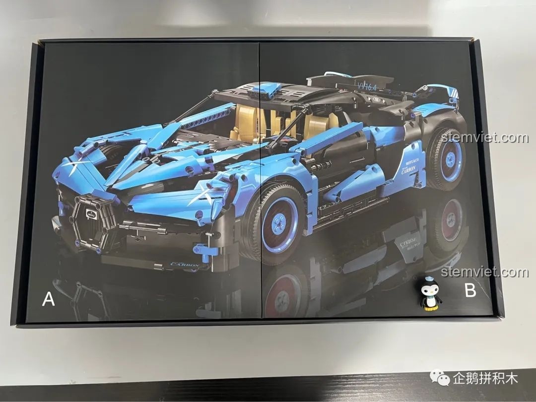 Hộp bộ lắp ráp Moyu Block MY88008 Bugatti Bolide được chia thành hai phần A và B, tiện lợi cho việc sắp xếp.