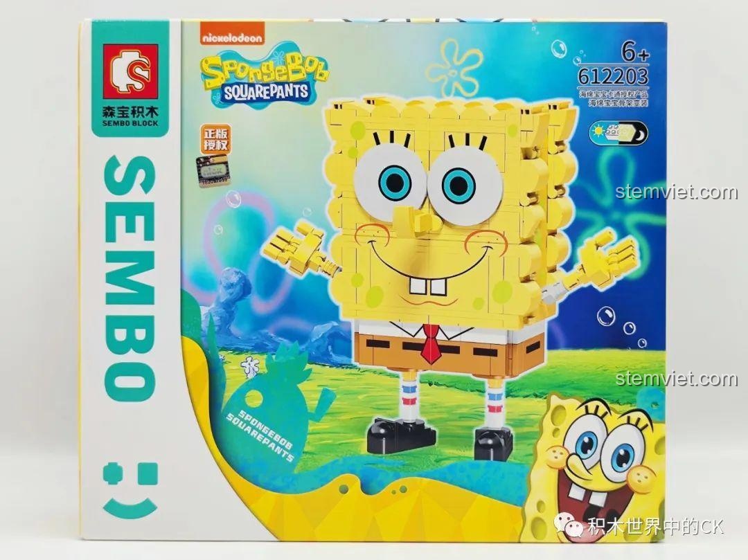 Hộp bộ lắp ráp SEMBO Spongebob Squarepants 612203 với hình ảnh Spongebob vui vẻ