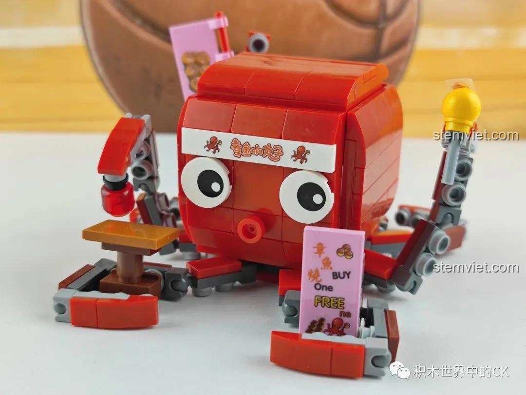 Góc nghiêng mô hình lắp ráp Zhe Gao Phố Ẩm Thực CW6002 Cửa hàng bạch tuộc nướng, hình dáng bạch tuộc, xúc tu.