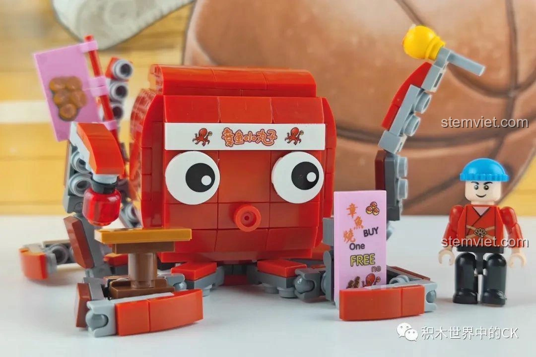 Mô hình lắp ráp Zhe Gao Phố Ẩm Thực CW6002 Cửa hàng bạch tuộc nướng hoàn chỉnh, màu sắc nổi bật, chi tiết tinh xảo.