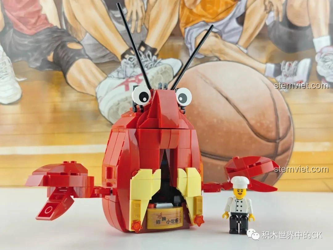 Mô hình lắp ráp Zhe Gao Phố Ẩm Thực CW6003 Cửa hàng tôm hùm đất hoàn chỉnh, màu sắc nổi bật, chi tiết tinh xảo.