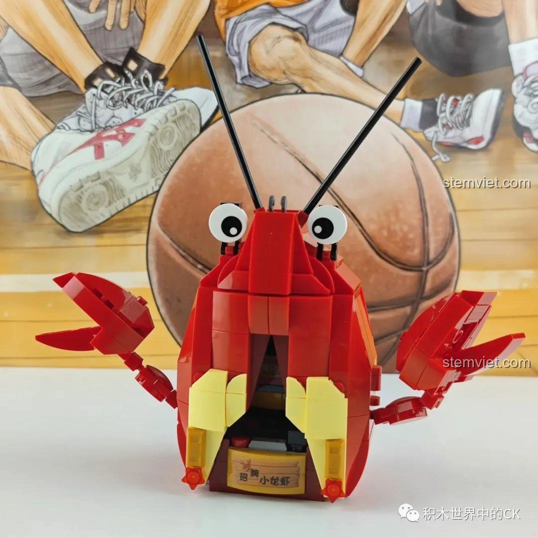 Mô hình lắp ráp Zhe Gao Phố Ẩm Thực CW6003 Cửa hàng tôm hùm đất mở ra, hiển thị không gian quầy bán.