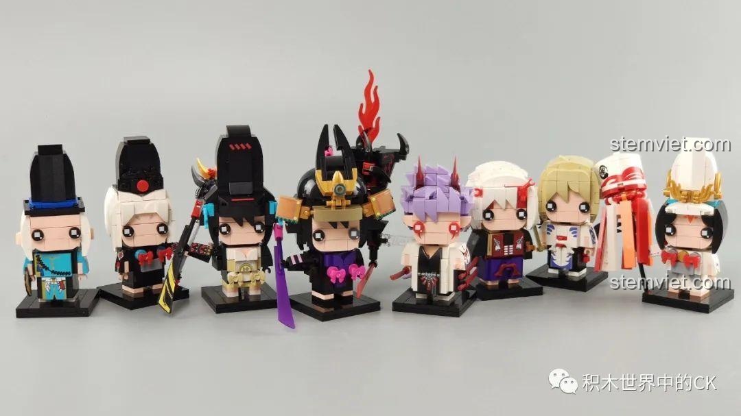 Trọn bộ 8 mô hình Keeppley Âm Dương Sư K20105-K20112 được trưng bày cùng nhau, tạo nên một bộ sưu tập ấn tượng.