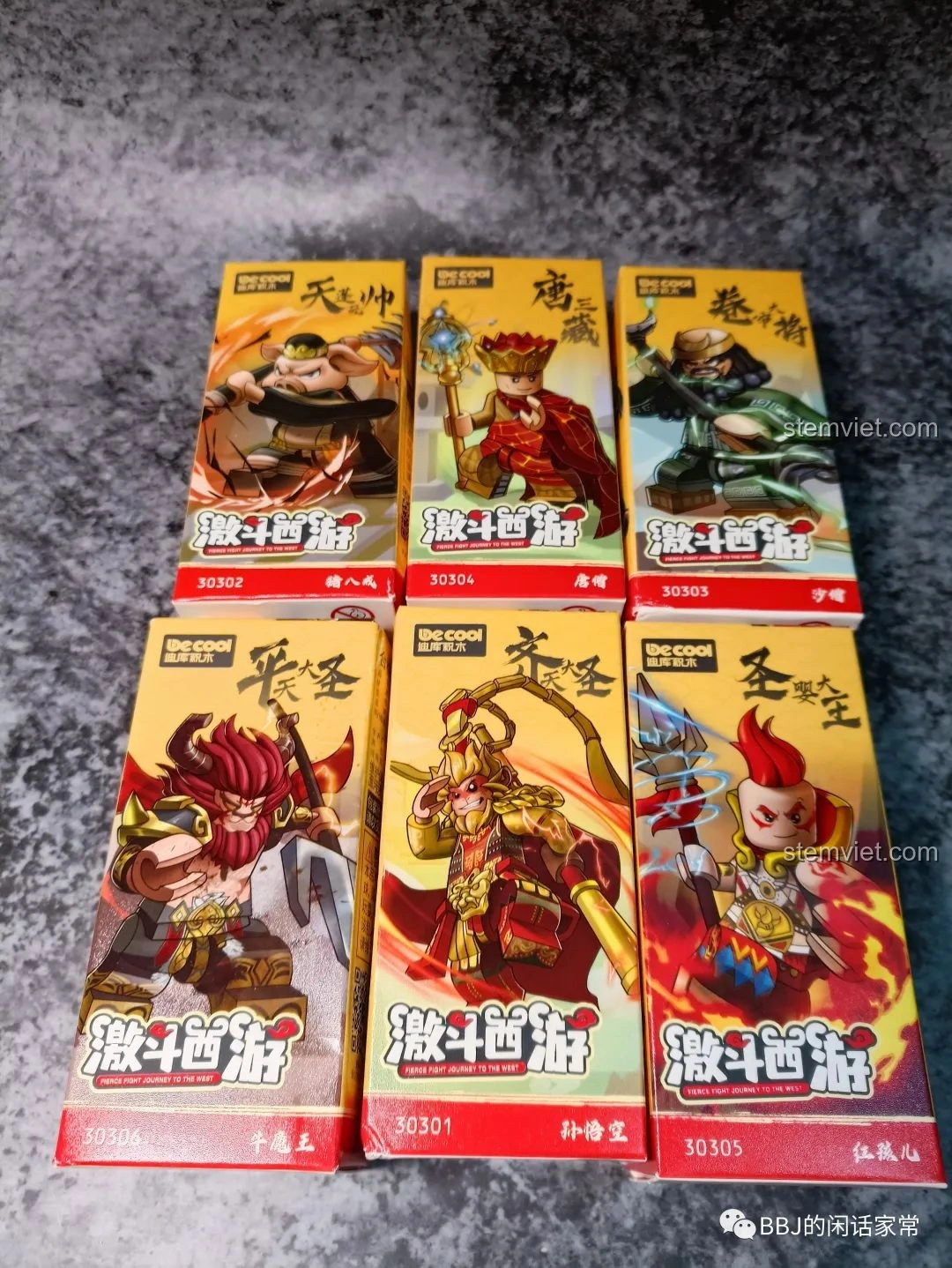 Toàn bộ bộ sưu tập minifigure Tây Du Ký của Decool, bao gồm Tôn Ngộ Không 30301, Đường Tăng, Trư Bát Giới, Sa Tăng, Ngưu Ma Vương, Hồng Hài Nhi. Đồ chơi mô hình Tôn Ngộ Không đáng tiền.