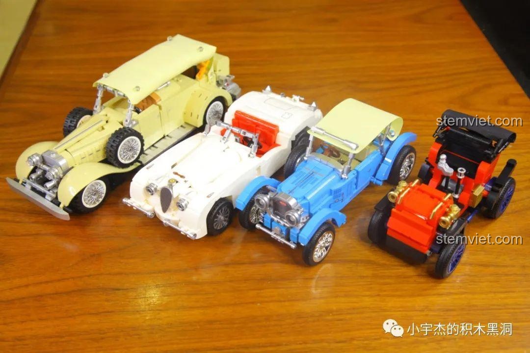 Bộ sưu tập các mô hình xe hơi cổ điển, trong đó có bộ lắp ráp Mô hình xe Bugatti T38A 1928 cho trẻ trên 6 tuổi.