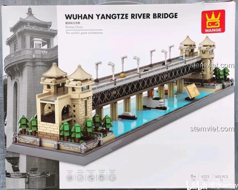 Hộp đồ chơi lắp ráp Cầu Trường Giang Vũ Hán WANGE 6223, mô hình kiến trúc chi tiết.