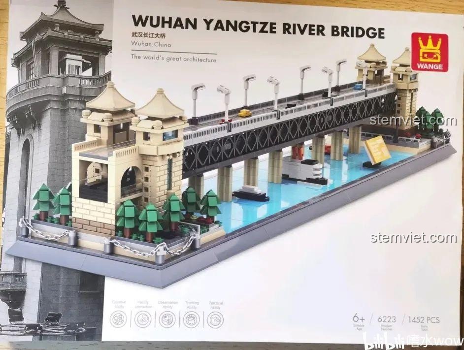 Các túi chi tiết bên trong hộp đồ chơi lắp ráp Cầu Trường Giang Vũ Hán WANGE 6223.
