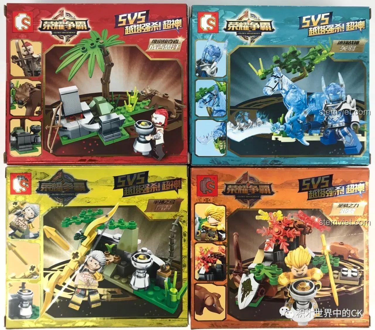 Mặt trước và sau của hộp bộ xếp hình Minifigure Vương Giả Vinh Diệu 11838, thể hiện các nhân vật và cảnh quan.