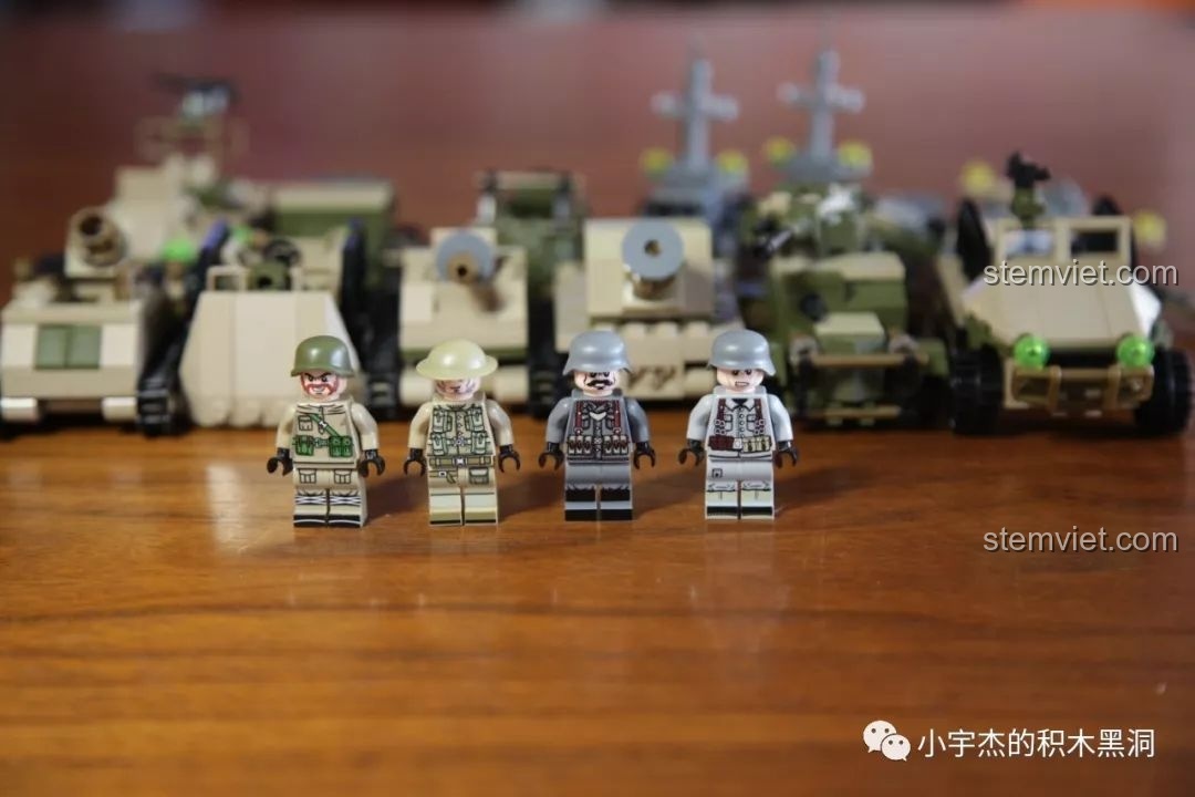 Bốn minifigure đại diện cho bốn quốc gia trong bộ sưu tập SEMBO Đế Chế Thép, chi tiết và chất lượng.