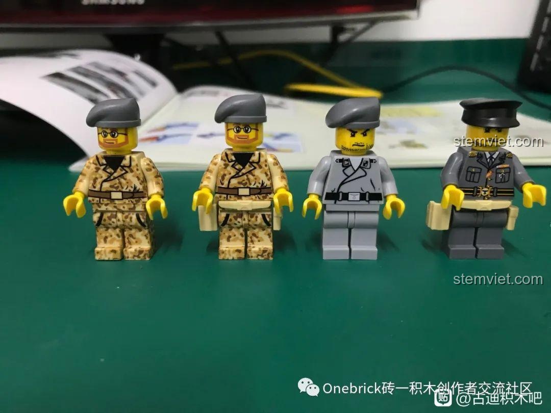 Bốn minifigures của bộ lắp ráp GUDI 6104 đã hoàn thiện, gồm 2 lính tăng, 1 sĩ quan và 1 chỉ huy.