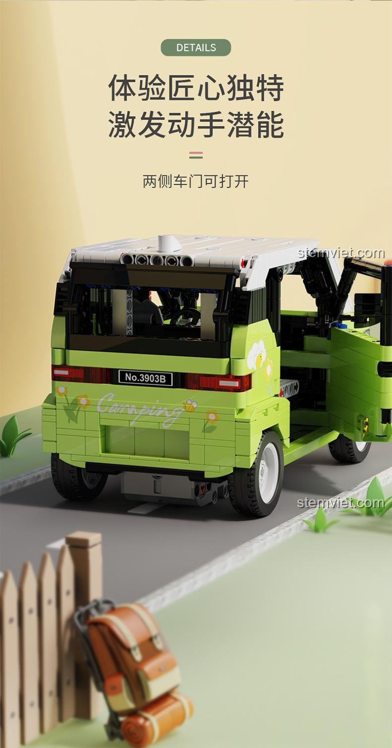 Đồ chơi lắp ráp Xe Ô tô Mini BrickCool 3903B màu xanh lá, thể hiện chi tiết cửa xe có thể mở, kích thích khả năng thực hành.