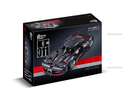 Hộp sản phẩm của đồ chơi mô hình Xe đua hầm hố BrickCool KC011, thể hiện hình ảnh chiếc siêu xe đen ngầu và thông tin 2223 mảnh ghép.