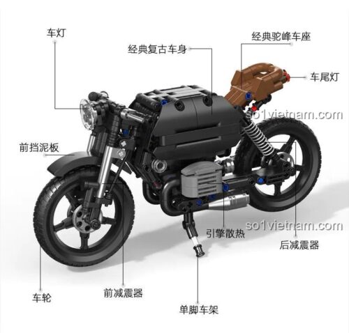 đồ chơi mô hình BrickCool KC016, mô hình Xe Mô Tô Cafe Racer BMW với các chi tiết như đèn, giảm xóc, chân chống, phù hợp bé trai 8 tuổi