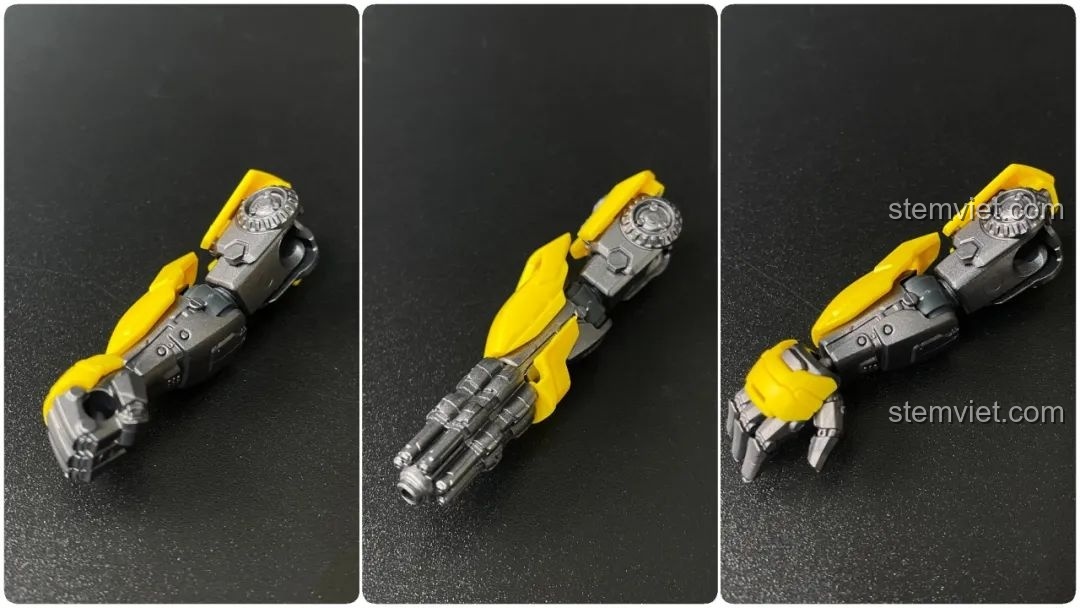 Mô hình Bumblebee BLOKEES với đèn LED mắt sáng rực trong bóng tối, tạo hiệu ứng sống động.