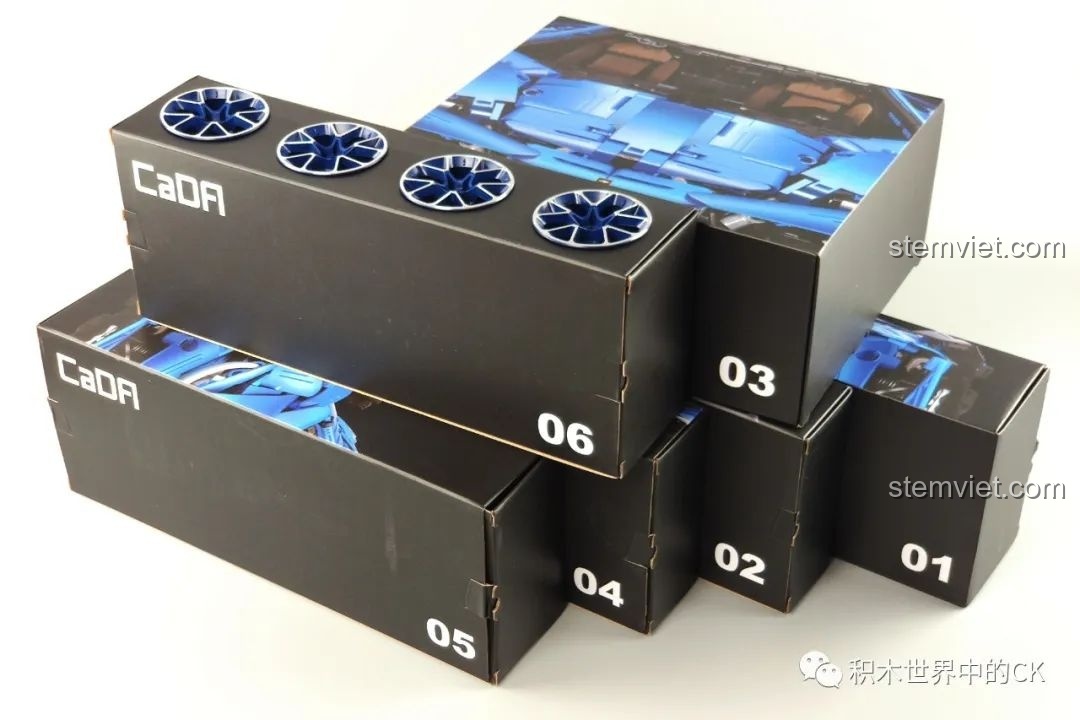 Sáu hộp nhỏ được đánh số thứ tự, giúp quá trình lắp ráp bộ lắp ráp CaDA C 61041 trở nên dễ dàng hơn.