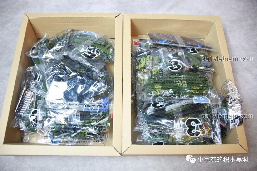 Các túi mảnh ghép được phân loại gọn gàng trong hộp Taigao Le T4012 Xe Tăng Ferdinand, giúp quá trình lắp ráp dễ dàng.