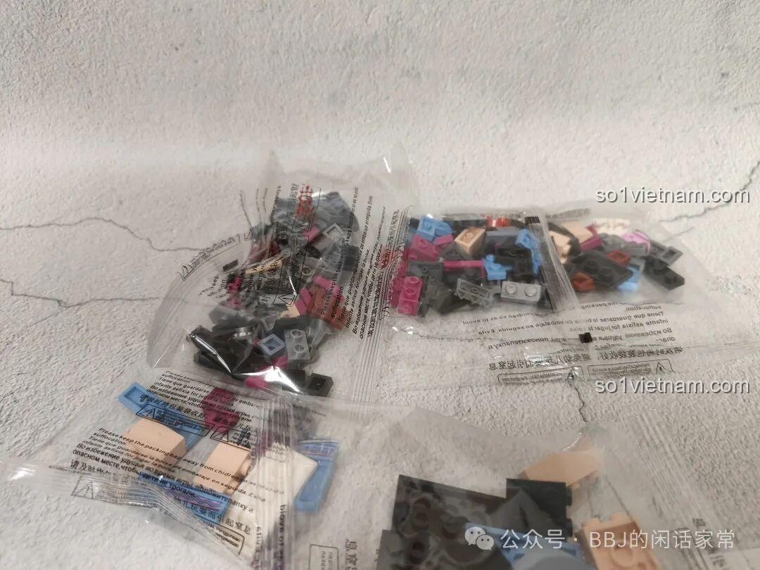 Tổng quan các túi mảnh ghép của bộ đồ chơi Zhongxin She 12001 Thạch Lan, sẵn sàng cho quá trình lắp ráp.