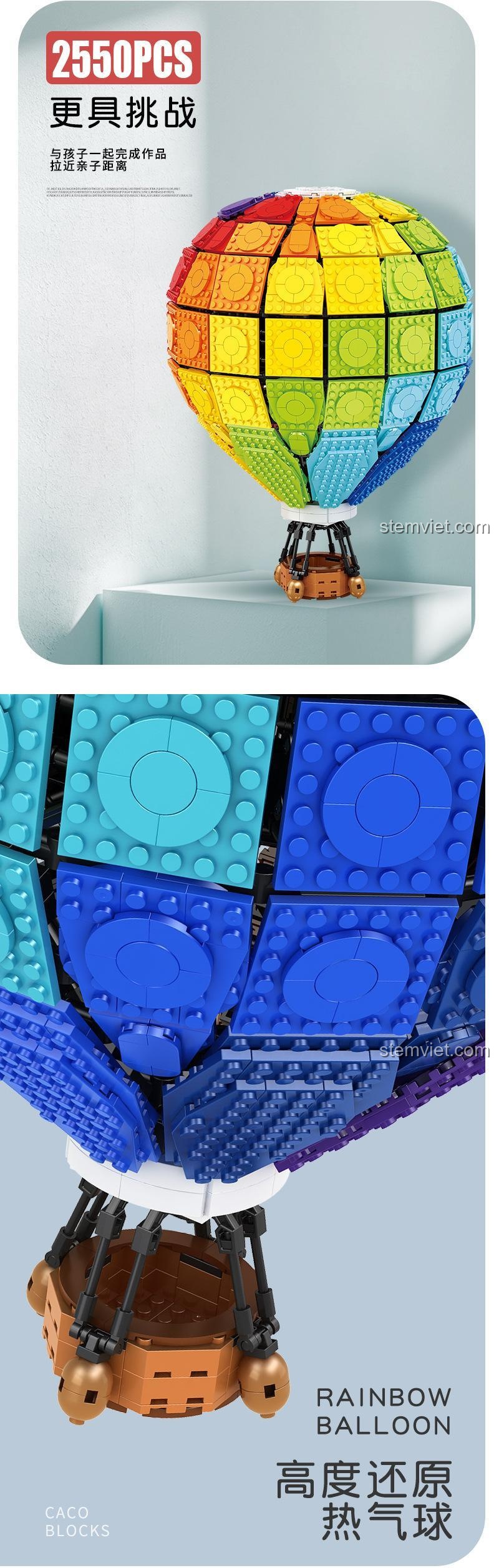 Bộ đồ chơi mô hình Khinh khí cầu cầu vồng CACO 002 với 2550 mảnh ghép, một thử thách lắp ráp thú vị và sáng tạo.