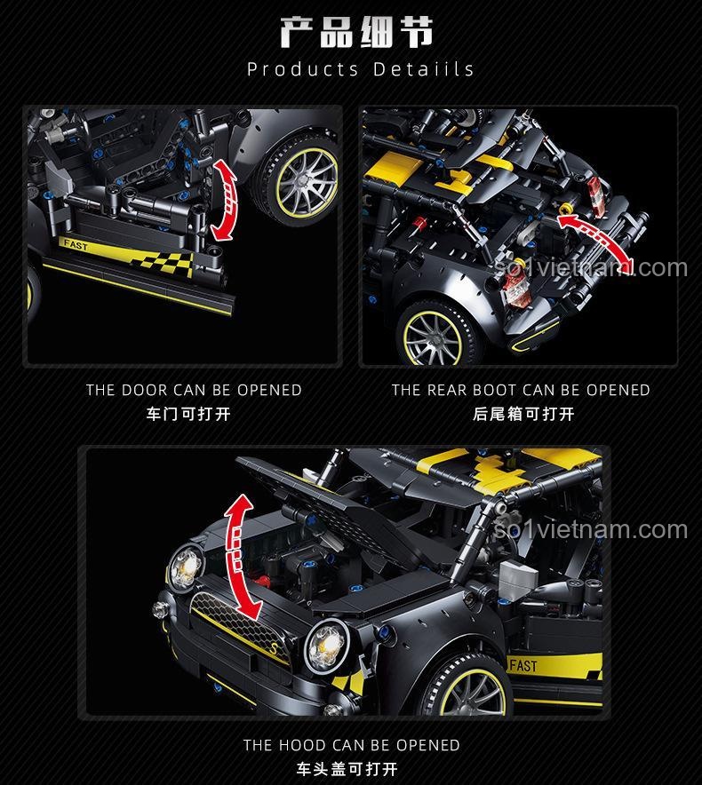 Mô hình xe Mini Cooper F56 C020 với cửa, cốp, capo có thể mở, chi tiết nội thất, đồ chơi lắp ghép cho con trai 14 tuổi, giá bình dân