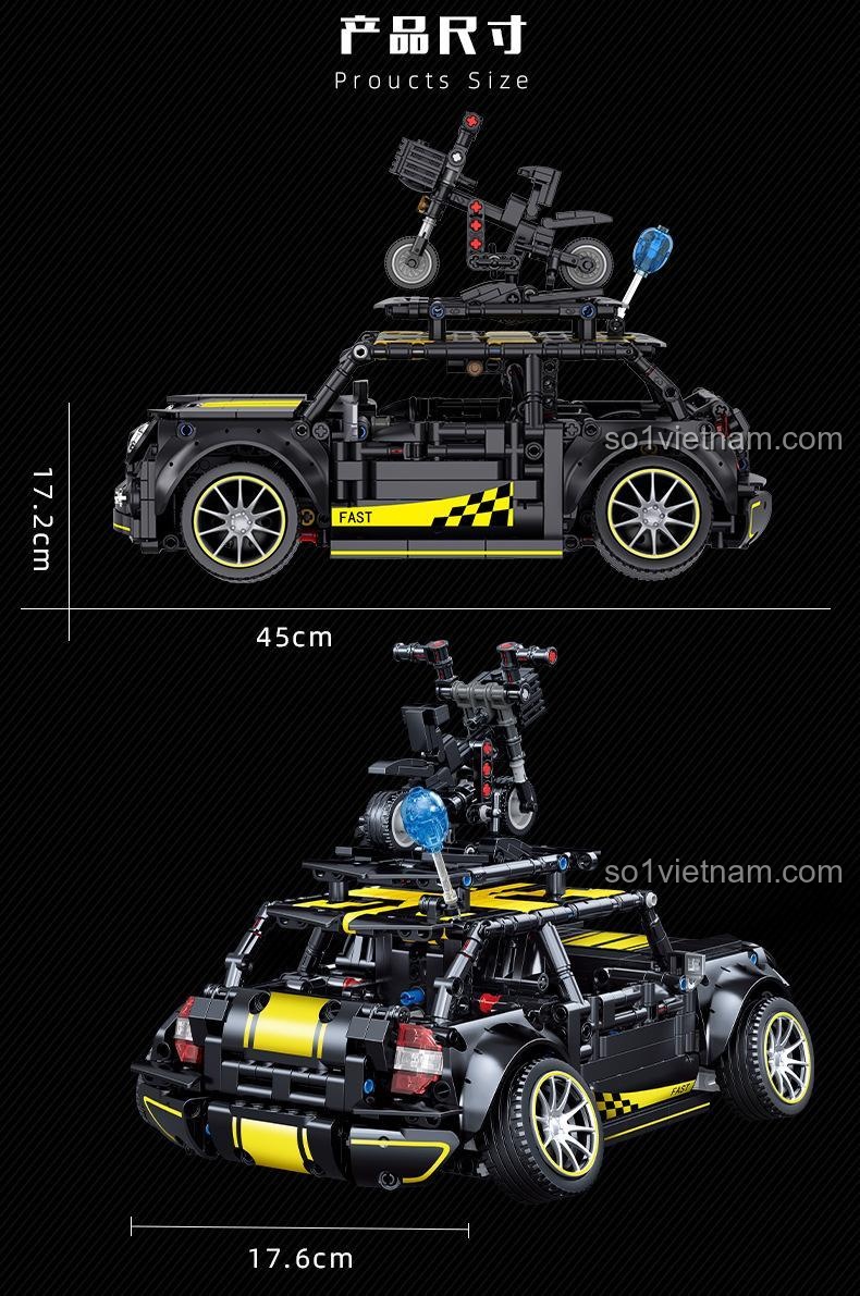 Kích thước mô hình đồ chơi mô hình Xe đua Mini Cooper F56 CACO C020, dài 45cm, rộng 17.6cm, cao 17.2cm, cho con trai 14 tuổi, giá tốt