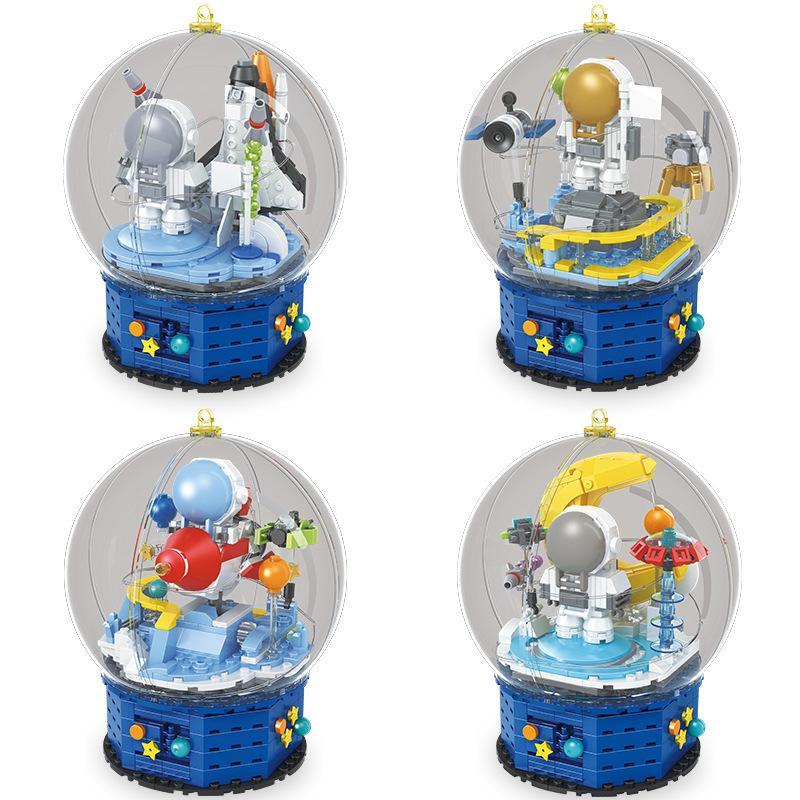 Bộ lắp ghép Hộp nhạc phi hành gia CACO D001-3 cho bé trai 6 tuổi, giá tốt, mô hình quả cầu pha lê không gian