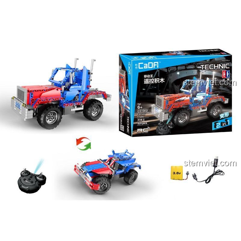 Hộp đồ chơi mô hình CaDA C51002 xe tải Convoy 2 trong 1, món quà sáng tạo cho con trai.