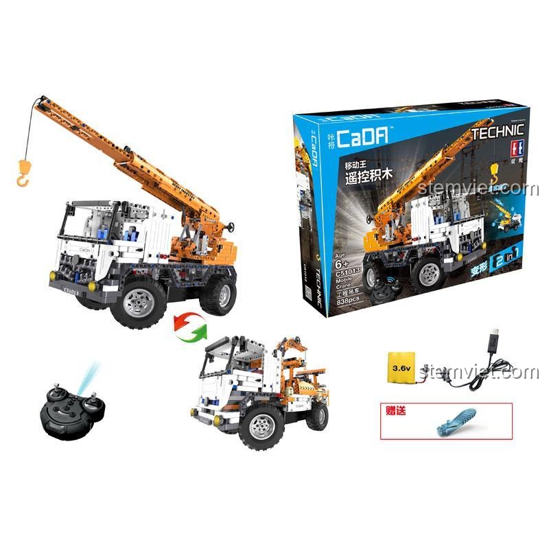 Hộp bộ lắp ghép CaDA C51013 Xe Cần Cẩu Di Động có điều khiển từ xa, lắp được 2 kiểu, chất lượng cao cho bé trai 6 tuổi.