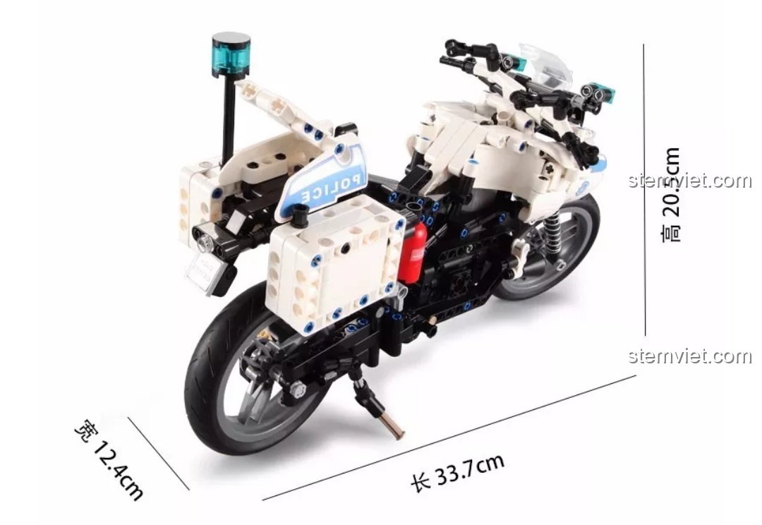 Mặt sau hộp CaDA C51023 BMW Police Motorcycle, hiển thị các tính năng và hệ thống truyền động.