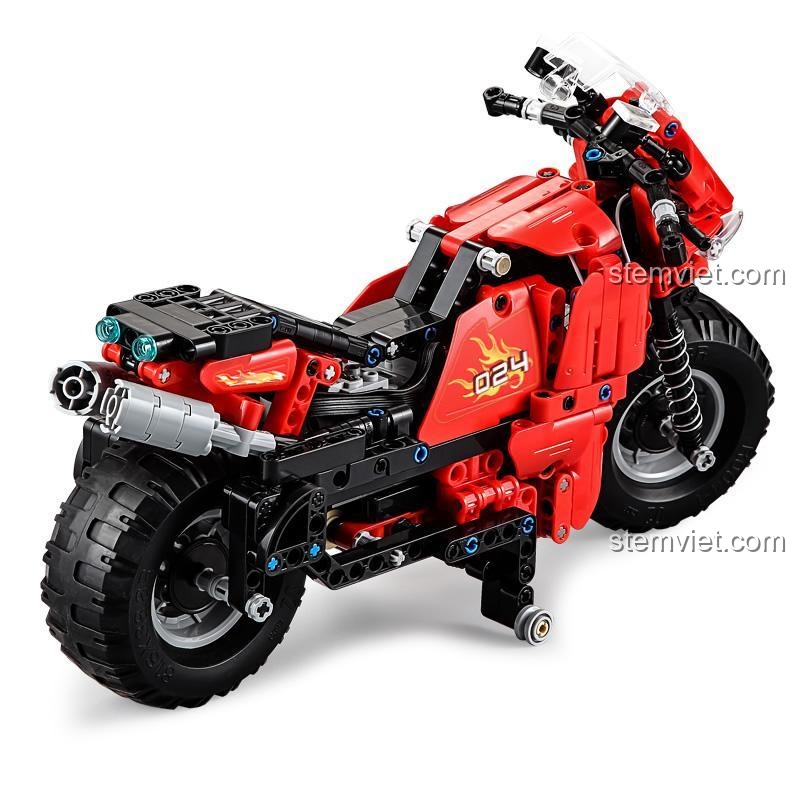 Mô hình Mô tô thể thao CaDA C51024 nhìn từ phía sau, nổi bật với ống xả và bánh sau cỡ lớn.