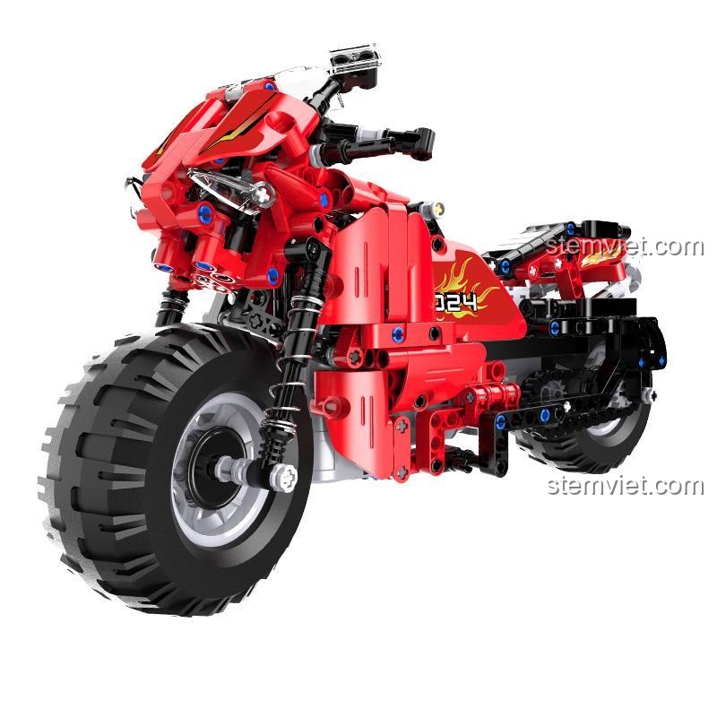 Mô hình Xe máy đua CaDA 51024 nhìn từ góc chính diện, khoe hệ thống giảm xóc và thiết kế đầu xe hầm hố.
