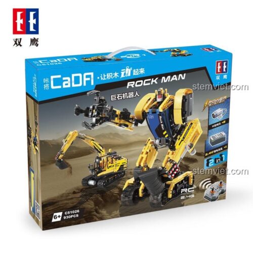 Mô hình máy xúc điều khiển từ xa CaDA C51026 Rock Man với chi tiết sắc sảo, màu vàng đen mạnh mẽ, phù hợp cho bé trai 6 tuổi.