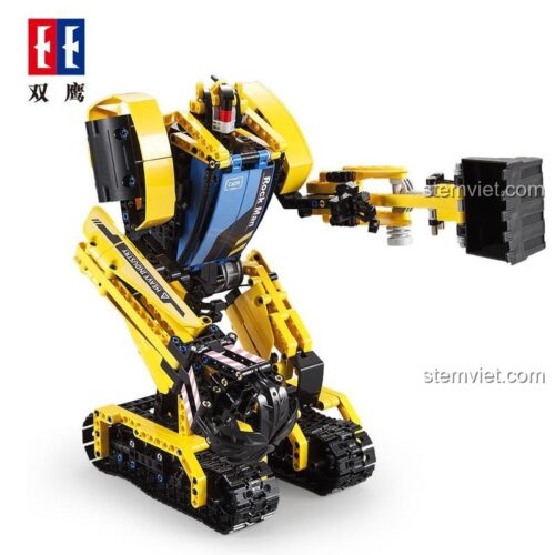Mô hình máy xúc CaDA C51026 Rock Man nhìn từ phía sau, nổi bật với logo CaDA và Double Eagle, một bộ lắp ráp giá rẻ chất lượng cao.