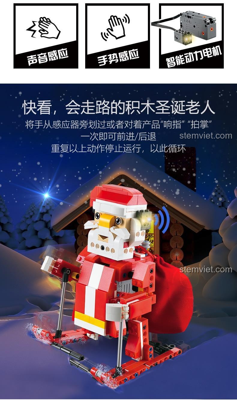 Bộ lắp ráp Ông già Noel và Xe trượt tuyết Giáng sinh CaDA C51034 với các tính năng cảm biến âm thanh, cảm biến cử chỉ và động cơ thông minh, đồ chơi công nghệ cho bé.