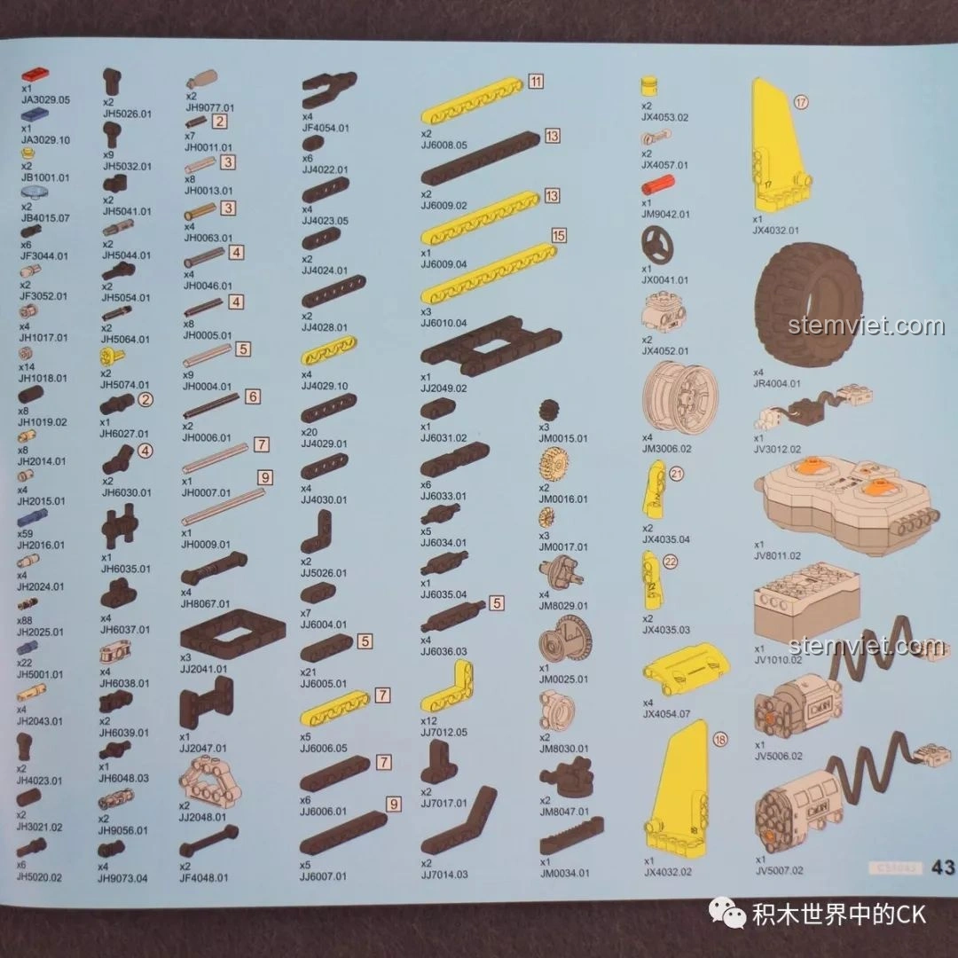 Trang cuối sách hướng dẫn CaDA C51043 Xe Buggy Địa Hình với danh sách đầy đủ các mảnh ghép và số lượng.