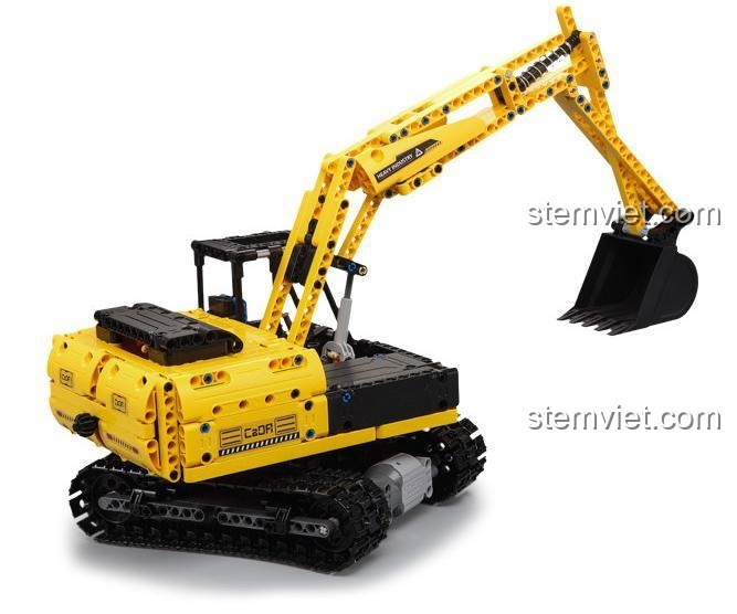 Xe xúc công trình CaDA C51057 nhìn từ phía sau, thiết kế chi tiết