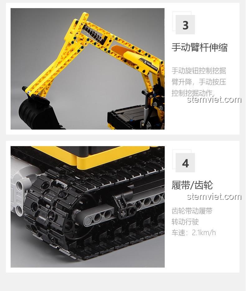 đồ chơi mô hình Xe đào đất bánh xích CaDA với tay đòn và bánh xích có thể điều khiển