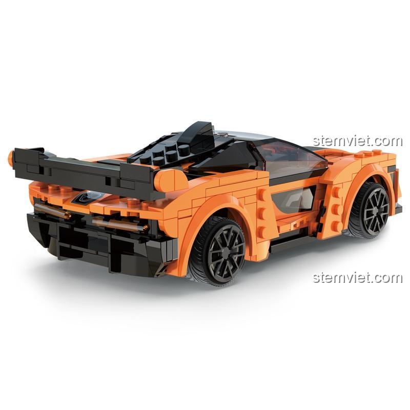 Mô hình xe Blaze Car CaDA C51075 nhìn từ phía sau, đồ chơi lắp ghép 295 mảnh, màu cam đen, cho bé trai 6 tuổi