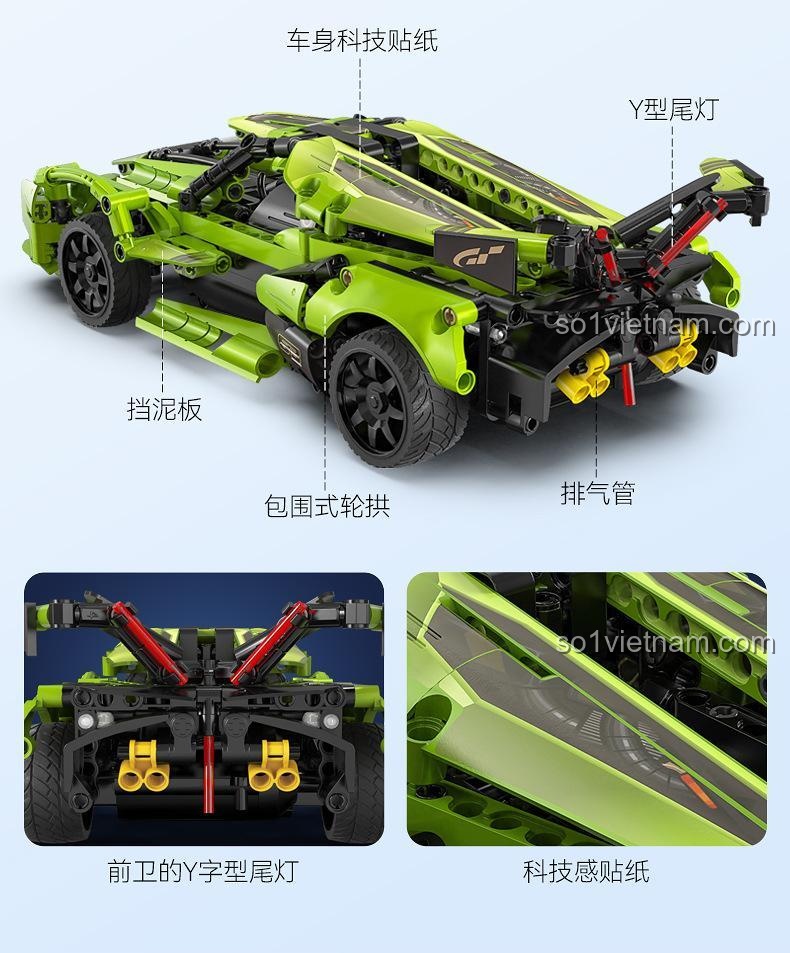 Mô Hình Xe Đua Blade C51306 CaDA, chi tiết thân xe với decal công nghệ, đèn hậu chữ Y, chắn bùn, ống xả, tạo vẻ ngoài hiện đại.
