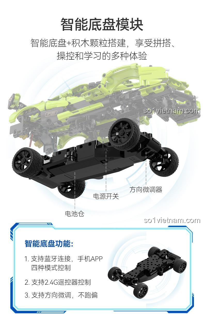 CaDA 1306 Xe Đua Thể Thao Blade với module khung gầm thông minh, tích hợp pin và điều khiển, mang lại trải nghiệm lắp ráp và điều khiển đa dạng.