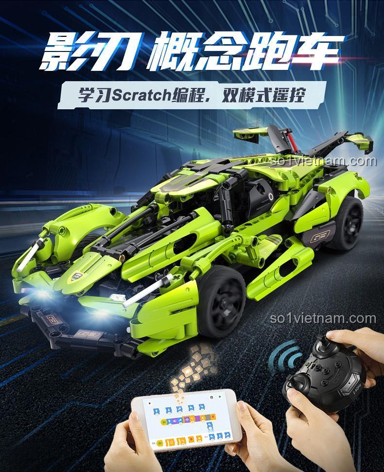 Bộ lắp ghép Xe Đua Điều Khiển Từ Xa Blade CaDA C51306, hỗ trợ lập trình Scratch qua APP điện thoại, kích thích sáng tạo cho bé trai 6 tuổi.