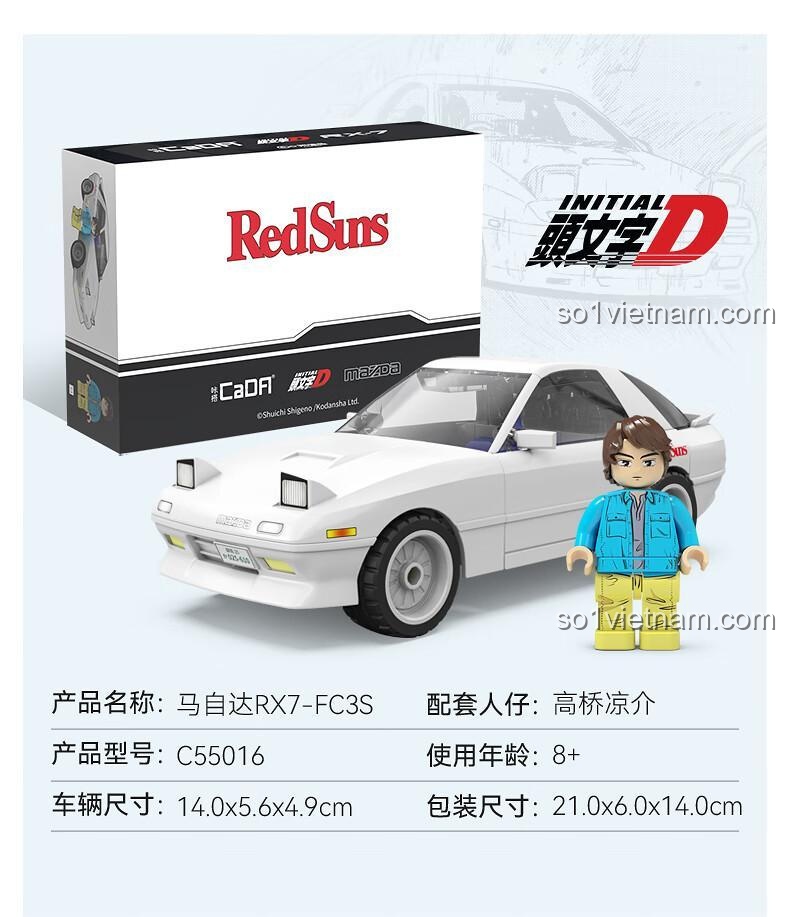 Mô hình xe Mazda RX-7 FC3S C55016 của CaDA và nhân vật Takahashi Ryosuke trưng bày