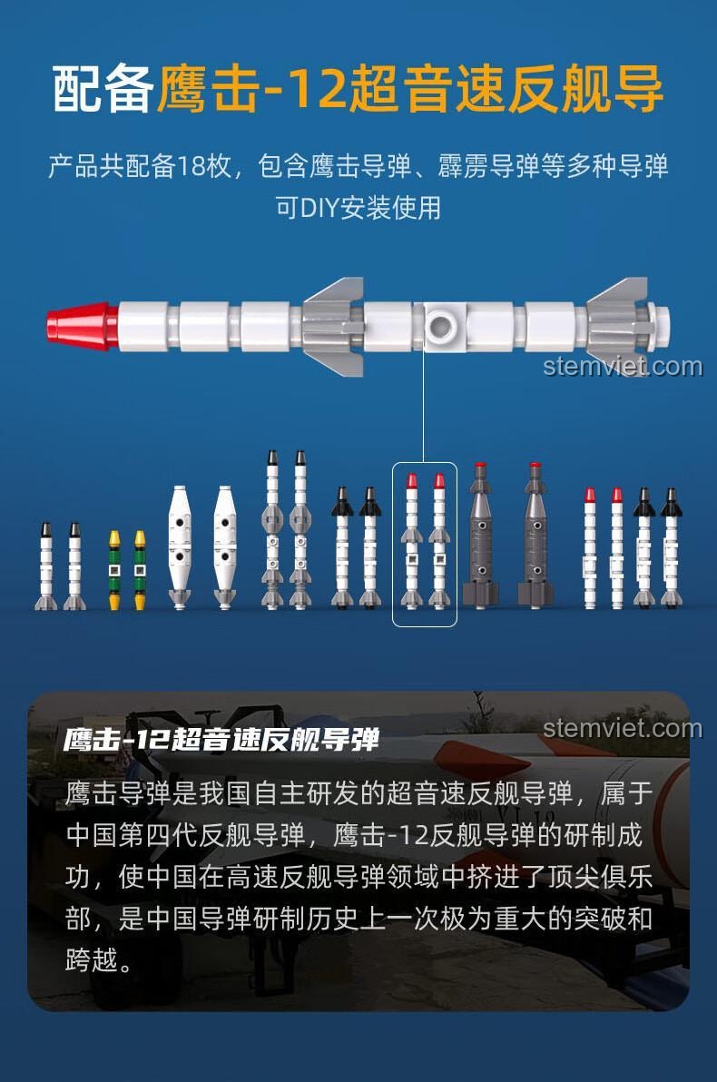 Bộ đồ chơi CaDA C56027 Máy bay tiêm kích hạm J-15 với tên lửa siêu âm YJ-12, đồ chơi lắp ráp quân sự chất lượng cao