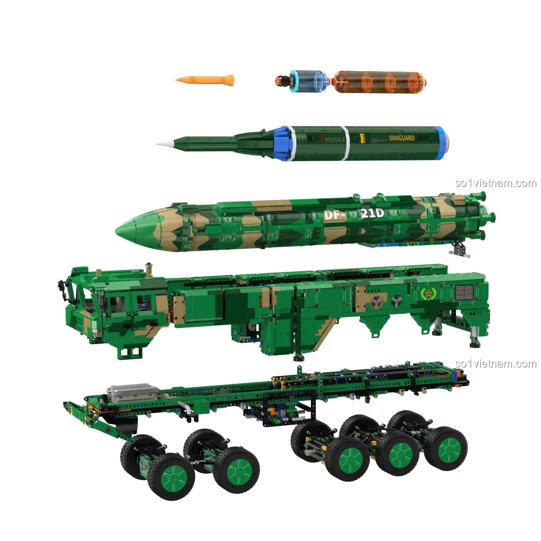 Các bộ phận của đồ chơi mô hình Xe chở tên lửa Đông Phong-21D CaDA C56031, 6351 mảnh ghép, lắp ráp chi tiết, phát triển tư duy cho bé trai 8 tuổi